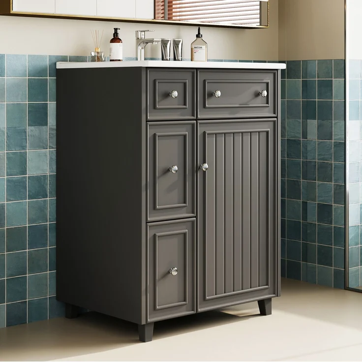 Waschtisch 61 x 47 x 87 cm mit Keramikbecken und Stauraum, Schwarz – Bild 4