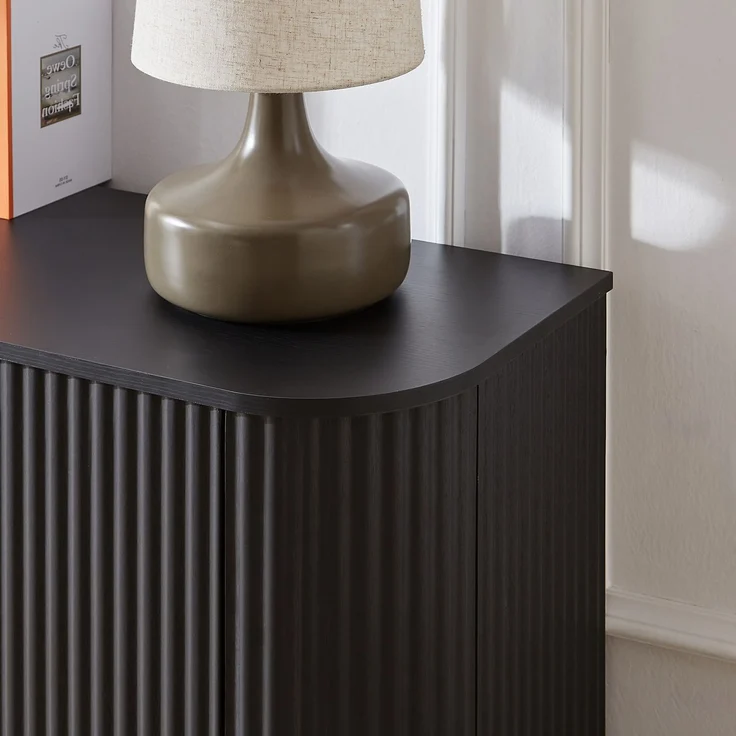 DESVIAE Sideboard mit 4 Türen und Wellenmuster 162,5x61x38 cm MDF Schwarz – Bild 5