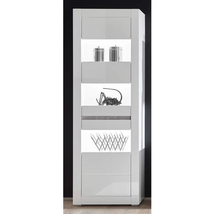 Standvitrine COGO-61 in weiß Hochglanz inkl. Beleuchtung modernes Design mit Griffmulden BxHxT: 66 x 198 x 35 cm