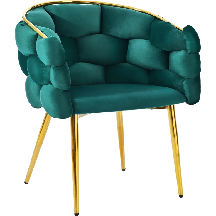 Eleganter Samtstuhl Grün mit goldenem Rückengestell mit ergonomischer Rückenlehne, verstellbaren Metallbeinen – Bild 9
