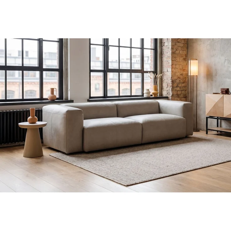 KAWOLA Sofa CELESTE 4-Sitzer Leder grau 72 x 114 x 302 cm – Bild 1