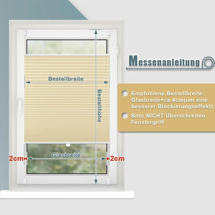 Plisseerollo ohne Bohren Klemmfix 100x120 cm(BxH) Creme Jalousie Sonnenschutz Easyfix Faltrollo Lichtdurchlässig Rollo für Fenster & Tür – Bild 5