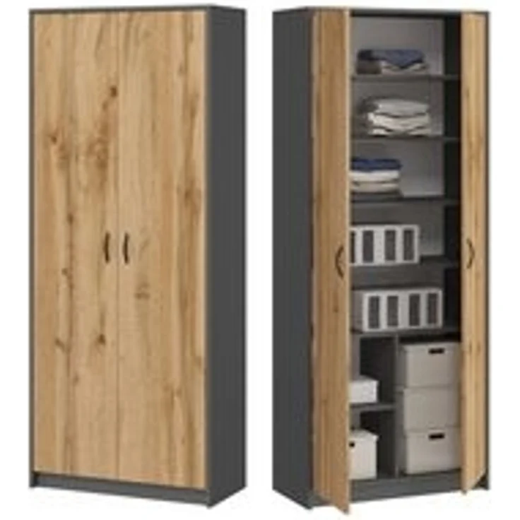 Home Collective Mehrzweckschrank Kleiderschrank Regal 74cm breit 180cm hoch Aktenschrank mit sechs Einlegeböden und Extra-Fach, Haushaltsschrank in grau – Bild 6