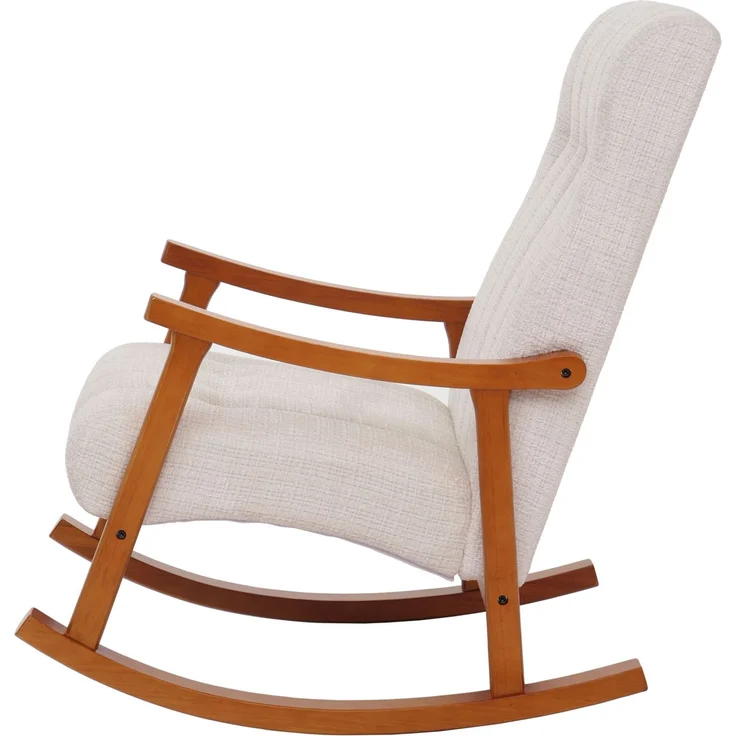 Schaukelstuhl HWC-K10, Relaxsessel, Holz FSC® Stoff/Textil Chenille (465g/m²) ~ creme, Gestell Walnuss-Optik – Bild 5