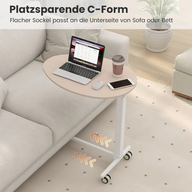 COSTWAY Beistelltisch, höhenverstellbar 74–108cm, Laptoptisch mit Rollen Rosa – Bild 3