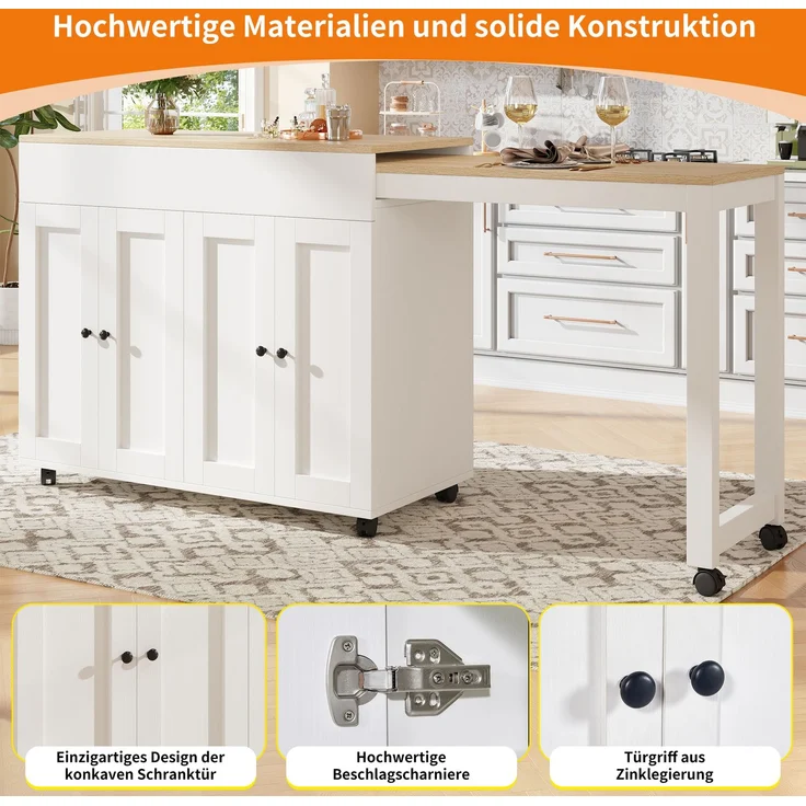 Moderner ausziehbarer Bartisch(117-180×50×94.6cm) ,Ausziehbarer Esstisch mit Stauraum , mit sechs AblageflächenStehtisch Bistrotisch, für Esszimmer,Verwendung als Wohnzimmertrennwand,Weiß – Bild 9