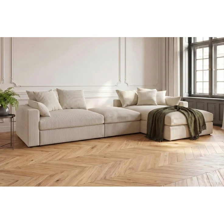 OTTO home Ecksofa Cosy Lounge U-Form, Breite 351 cm, Mega-Sofa mit Cordstoff bezogen, mit Federkern & 5 Zierkissen