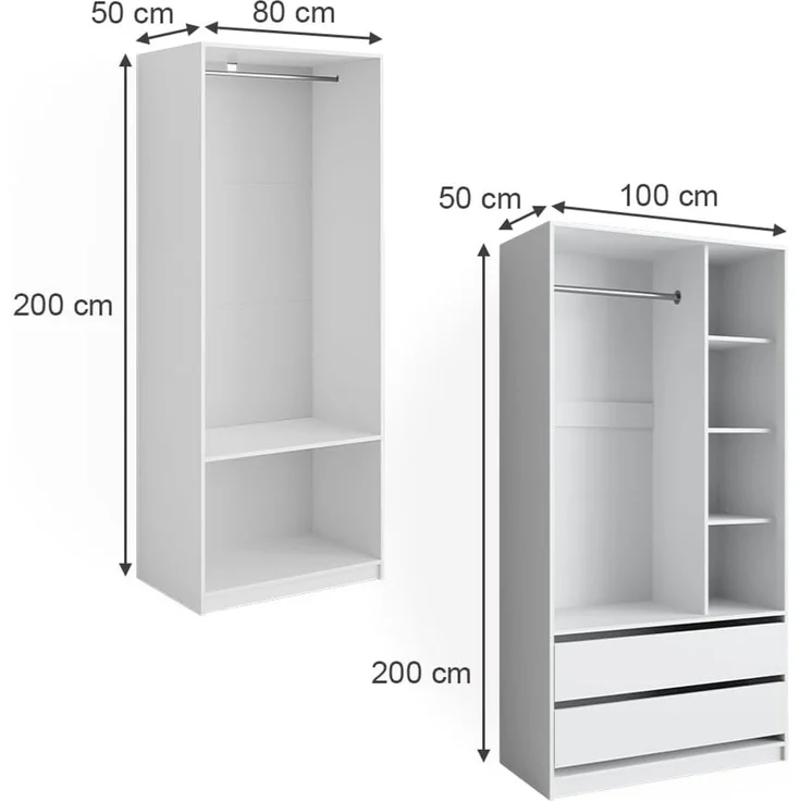 Kleiderschrank Elmo Weiß 180 x 200 cm 2er Set Vicco – Bild 3
