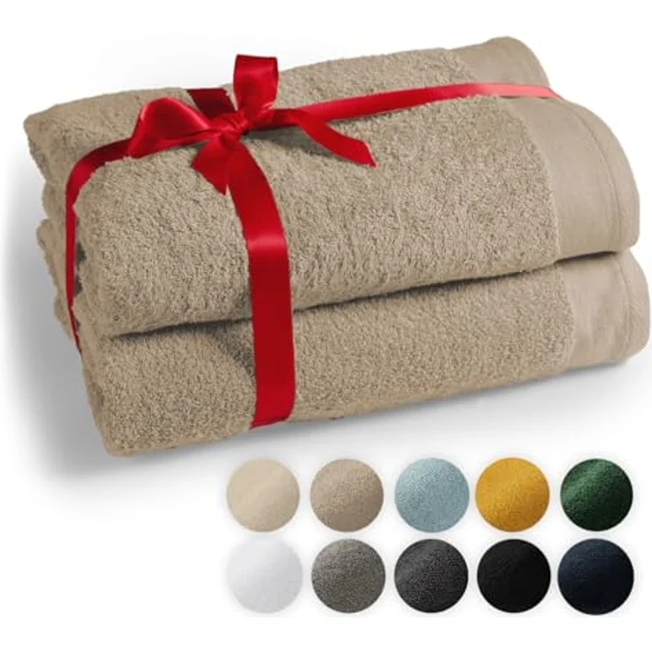 Blumtal Saunatuch, Taupe, 80x200 cm, 100% Baumwolle, Oeko-Tex zertifiziert, 2er Set, mit praktischer Aufhängschlaufe – Bild 1