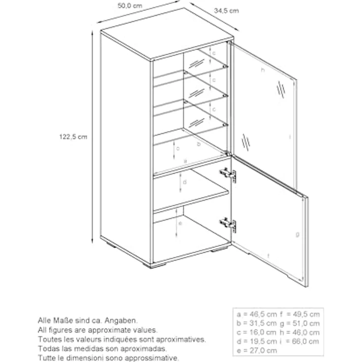Vladon Standvitrine Granada (Vitrinenschrank, mit Glastür und Glaseinsatz) Anthrazit matt/Grau Hochglanz (50 x 122,5 x 34,5 cm) – Bild 4