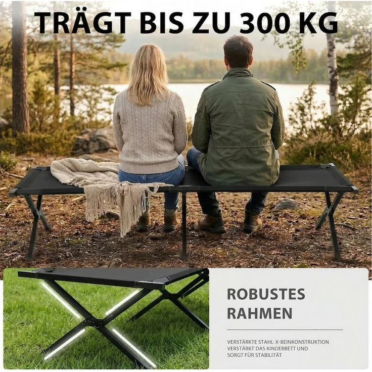 kehot Feldbett Feldbett klappbar 190×72,5 cm bis 300 kg belastbar (Campingbett faltbar mit Oxford-Gewebe und stabilem Stahlrahmen, Gästebett kompakt mit Tragetasche für Outdoor und Zuhause) Leichtes Reisebett schnell aufgebaut für Camping und Garten – Bild 3