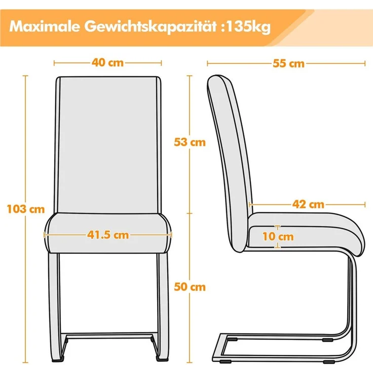Yaheetech 2er-Set Freischwinger, Kunstleder, Hellgrau, 41,5 x 55 x 103 cm – Bild 4