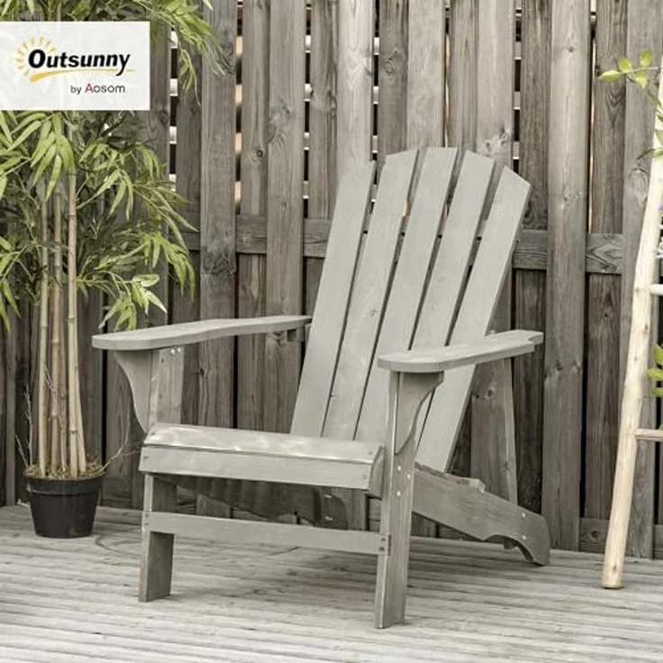 Outsunny Gartenstuhl mit Hoher Rückenlehne, Armlehnen (Adirondack Stuhl, 1 St), für Garten, Terrasse Balkon 78 x 89 x 88 cm Hellgrau – Bild 2