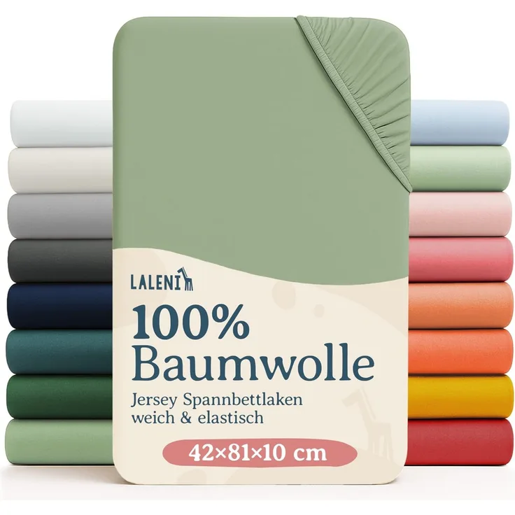 Laleni 2er-Set Basic Spannbettlaken Stubenwagen rechteckig 42x81 cm - Oeko-Tex Zertifiziert, 100% Baumwolle, atmungsaktives Spannbetttuch Jersey Baby, 135 g/m², Summer Green - Grün