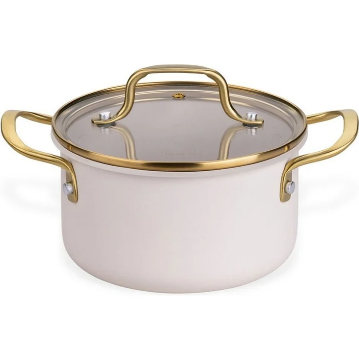 FACKELMANN Kochtopf mit Deckel, Kochgeschirr, Aluminiumtopf, Pastell-Beige – Bild 1