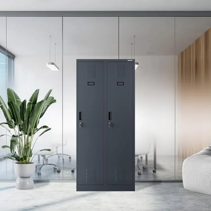 Jan Nowak Spind Schrank, Kleiderschrank, Metallschrank, Schließfachschrank | 2 Abteile mit Kleiderstange, Lüftungsschlitze, Trennwände, 4 Kleiderhaken pro Abteil | 180 cm x 80 cm x 50 cm (Anthrazit) – Bild 13