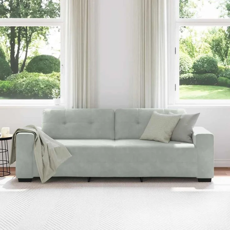vidaXL 3-Sitzer-Sofa Hellgrau 220x78x80 cm Samt 4105134 – Bild 3