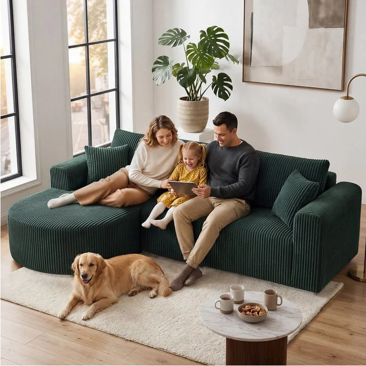 COMHOMA Sofa Ecksofa mit Schlaffunktion, Corduroy Modulares Boneless Couch, mit Chaiselongue, L-Form Schlafsofa, Sektionssofas mit Kissen & Seitentaschen – Bild 2
