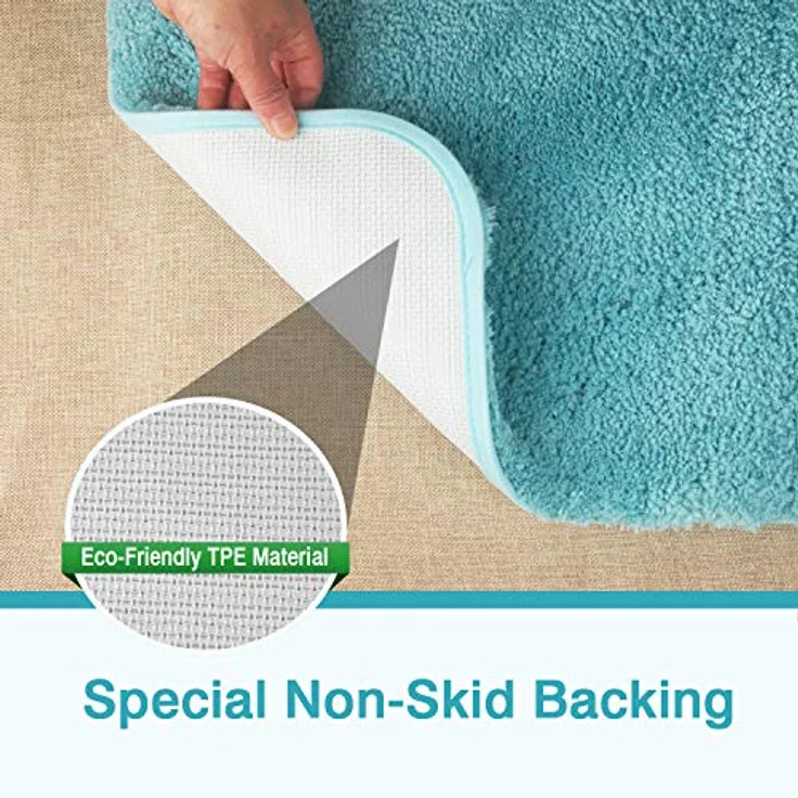 FCSDETAIL rutschfeste, Hochflor Badteppiche 60X90 cm, Maschinenwaschbare Badematte, Badvorleger mit Wasserabsorbierenden, Weichen Mikrofasern für Badewanne, Dusche und Badezimmer (Türkis) – Bild 6
