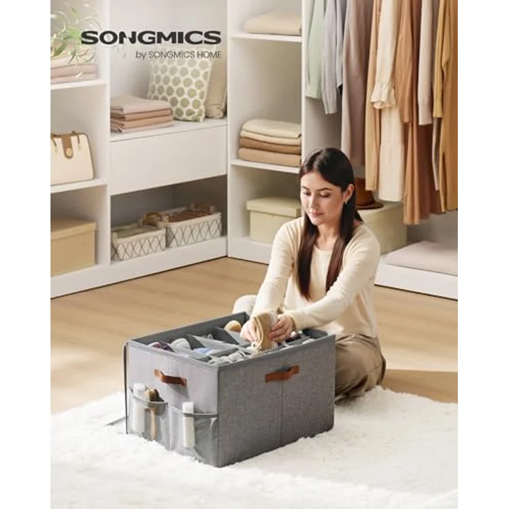 SONGMICS Schuh-Organizer, Schuhaufbewahrung, für 16 Paar Schuhe, Schuhbox, Griffe, platzsparend, Aufbewahrungsbox mit transparentem Deckel, anpassbar, für Schrank, taubengrau – Bild 3