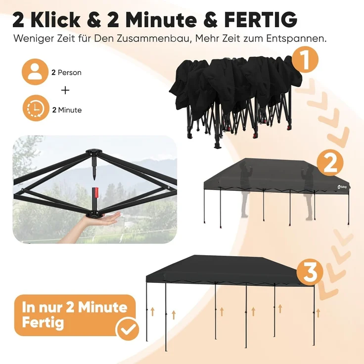 Sekey One-Touch Pop Up Pavillon 3×6, grau – Bild 2