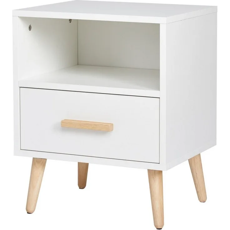 Mondeer Nachtkommode Nachttisch (1 St), mit 1 Schublade und 1 offenem Fach, mit Massivholzfüßen