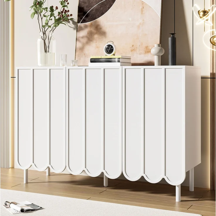 DESVIAE Sideboard mit Rebound-Türen und verstellbaren Böden 120x80x35 cm MDF Weiß – Bild 4