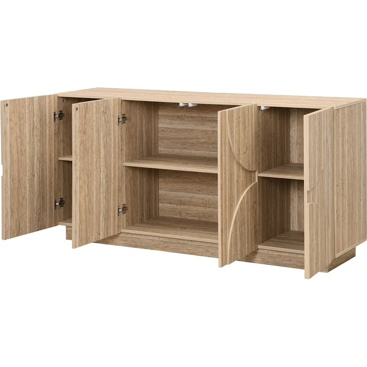 Merax Sideboard Kommode mit Regalen, Sideboard mit Rebounder, natürliche Holzmaserung – Bild 8