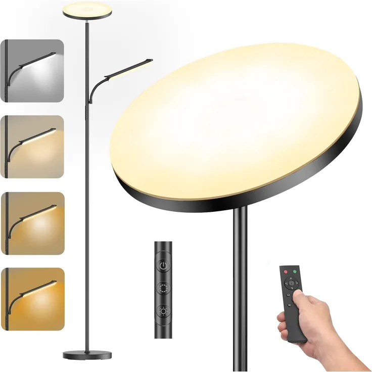 Stehlampe Wohnzimmer, 42W Deckenfluter mit Leselampe, 4200LM LED Stehlampe Dimmbar mit 2700K-6500K Farbtemperatu, Moderne Standleuchte mit Fernbedienung & Touch-Steuerung für Wohnzimmer Schlafzimmer