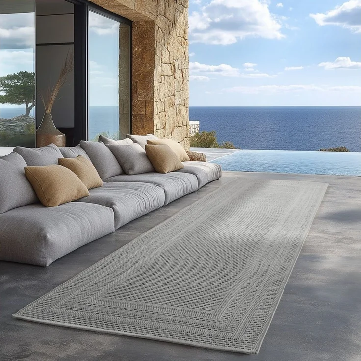 Carpettex Outdoorteppich Schlichter Flatweave Teppich mit Rahmen, Rund, Höhe: 5 mm, Outdoor Teppich Wetterfest Modern Design Wohnzimmer Küchen Terrasse – Bild 5