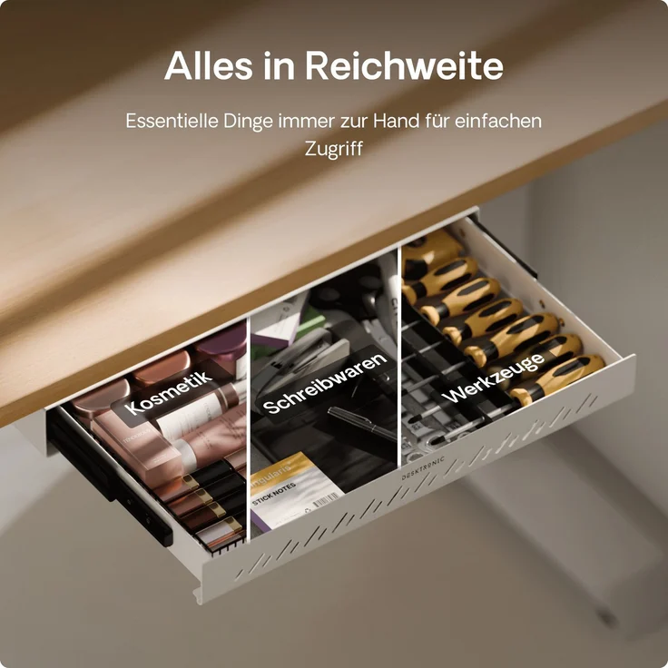 Schubladen-Organizer unter dem Schreibtisch, 41 x 27 x 5 cm, Hochwertiger Stahl, Ausziehbarer Platzsparer Weiß – Bild 8