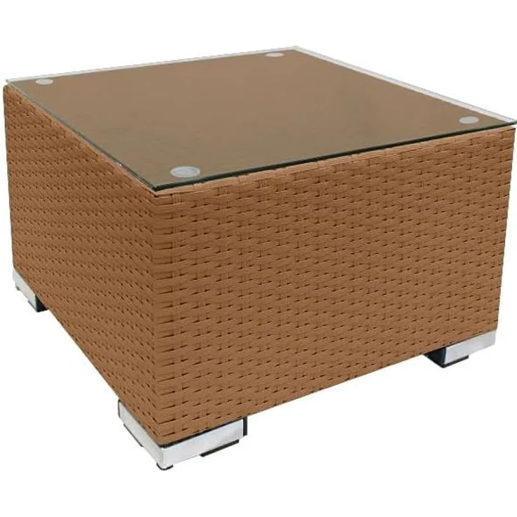 RS Trade 'Toscana' Beistelltisch mit verstärktem Alu-Gerüst, Polyrattan, Natur, 50 x 50 x 32 cm – Bild 5