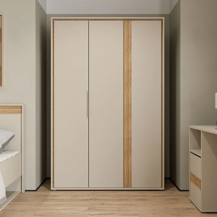 Drehtürenschrank >WEXLIN< 5 Böden, 1 Stange, Sand / Mauvella Eiche - 126,3x193,7x60cm (BxHxT) – Bild 2
