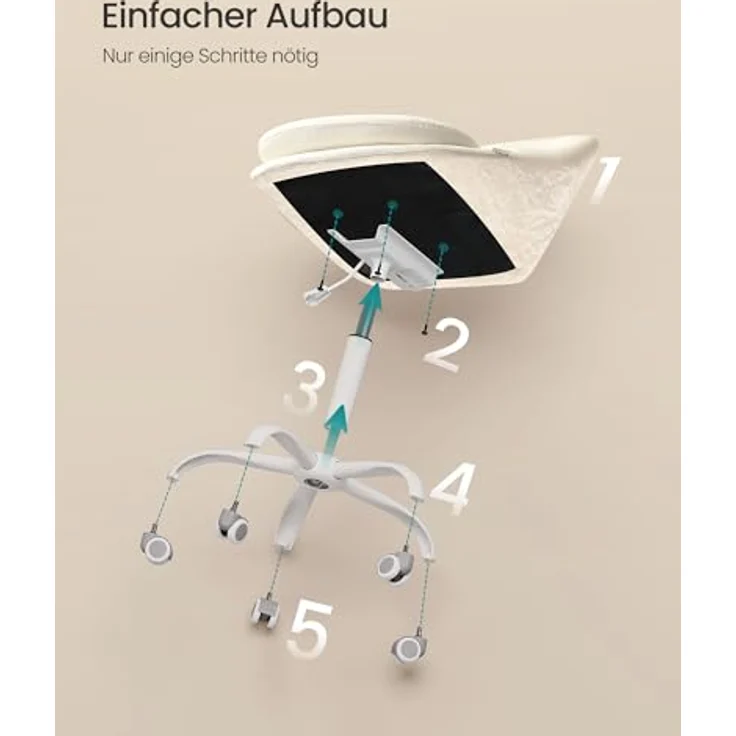 SONGMICS Homeoffice-Stuhl, Schminkstuhl mit Samt-Vorderseite, Schreibtischstuhl, Schaumstoffpolsterung, höhenverstellbar, für Arbeitszimmer, Schlafzimmer, cremeweiß OBG020WD01 – Bild 8