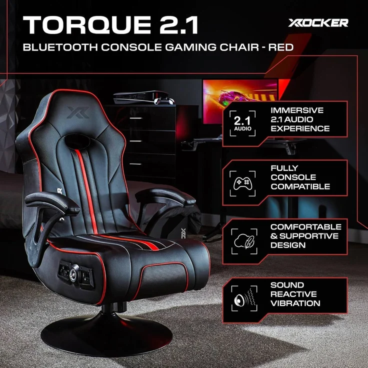 X Rocker TORQUE 2.1 Gaming-Sessel mit Wireless Audiosystem und Vibrationsmotor - schwarz/rot – Bild 4