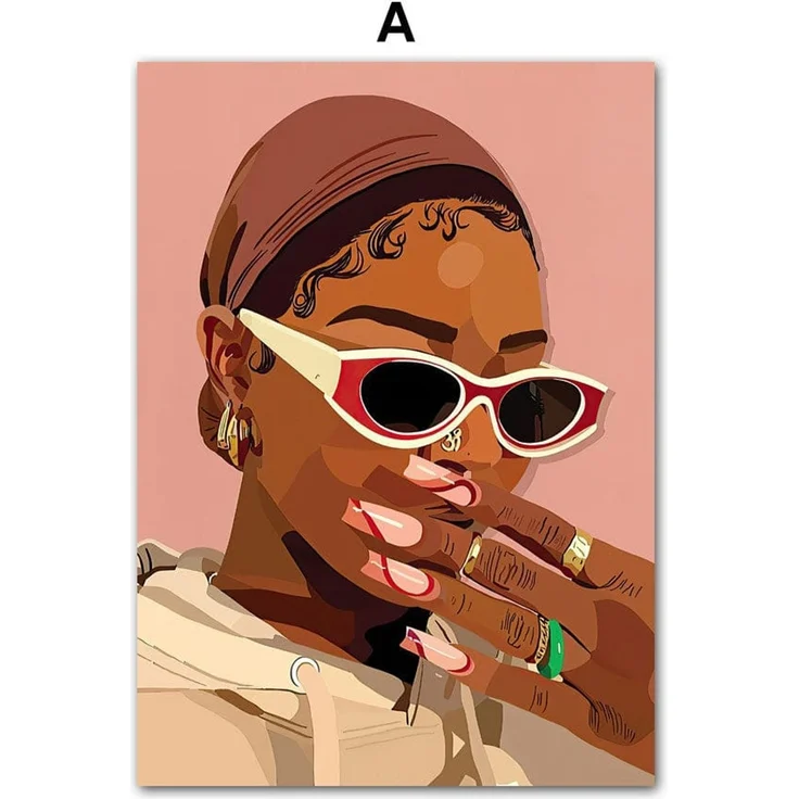 Poster Hip Hop Schmuck Mode | Schwarz Mädchen · Bilder Wohnzimmer | Wandbilder Schlafzimmer | Deko Print ohne Rahmen | Bilder Kunstdruck - 13 x 18 cm / A
