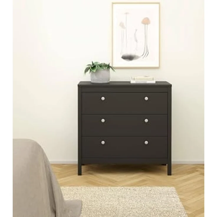 Dmora - Kommode Joceline, Mehrzweckkommode, Schlafzimmerkommode, Schrank mit Schubladen, 82x38 h80 cm, Schwarz – Bild 4