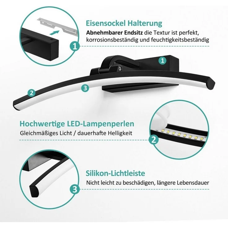 EMKE LED Spiegelleuchte Spiegellampen für das bad spiegelleuchte badezimmer 40cm 180° drehbar spiegelleuchte led BadSpiegelschrank Beleuchtung 4000K Schwarz – Bild 3