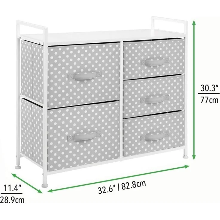 Kommode Kinderzimmer 5 Schubladen Stoff Metallgestell grau/weiß 82cm mDesign – Bild 4