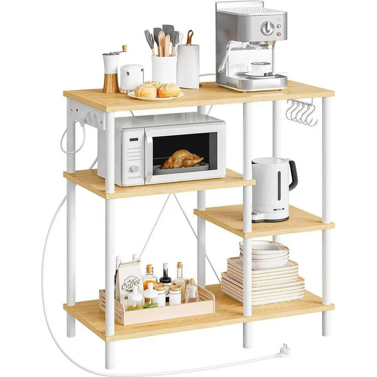 Hoobro Küchenregal Standregal mit Steckdosen, Bäckerregal mit 5 S-Haken, Mikrowellen-Regal, 38 x 80 x 86 cm – Bild 5