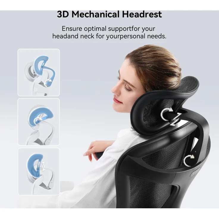 Sihoo 'Doro C300L' ergonomischer Schreibtischstuhl, Mit Fußpedal, 126 x 78,5 cm, in Schwarz – Bild 3