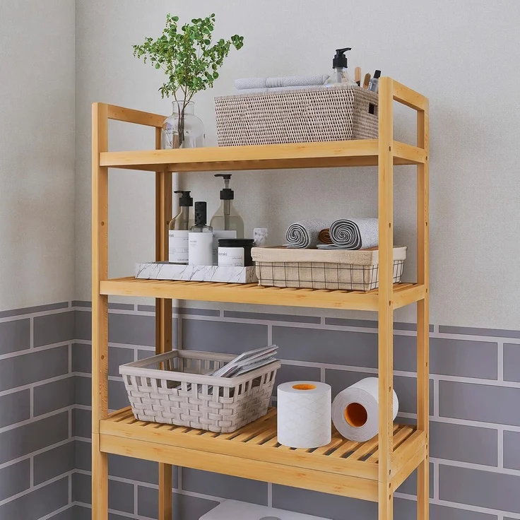 Toilettenregal Bambus 3-stöckig Verstellbar Badezimmer Natürlich 63x26x170cm – Bild 8