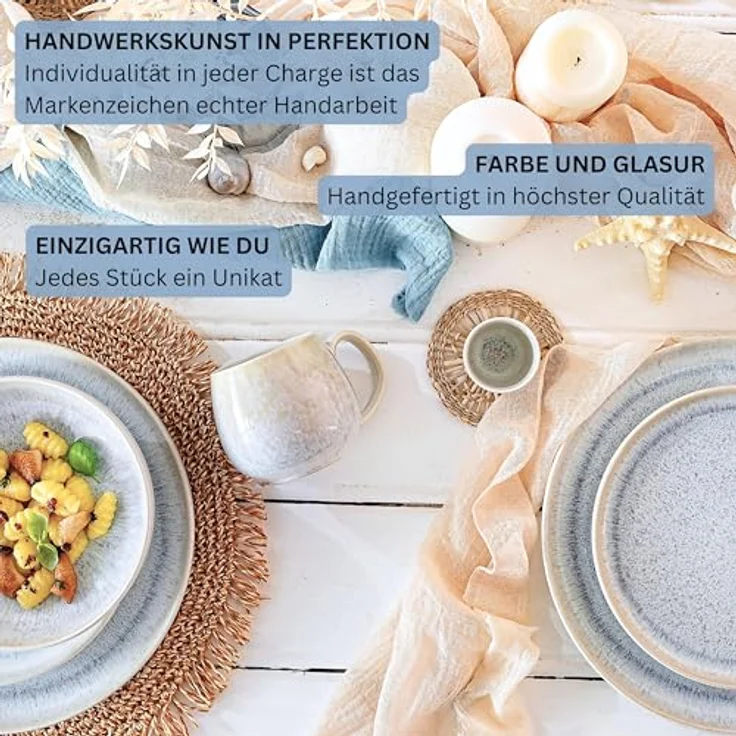 Sänger Santorini Tafelservice, Creme, 12-teilig, kratzfest, spülmaschinen- und mikrowellengeeignet, handmade – Bild 5