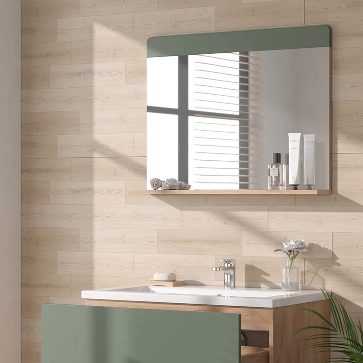 Badezimmerspiegel Izan Grün/Goldkraft Eiche 80.1 x 62 cm mit Ablage Vicco – Bild 4