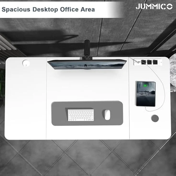 JUMMICO Schreibtisch höhenverstellbar mit kabelloser Ladestation, Euro-Steckdose & USB, Weiß, 180x80 cm – Bild 7