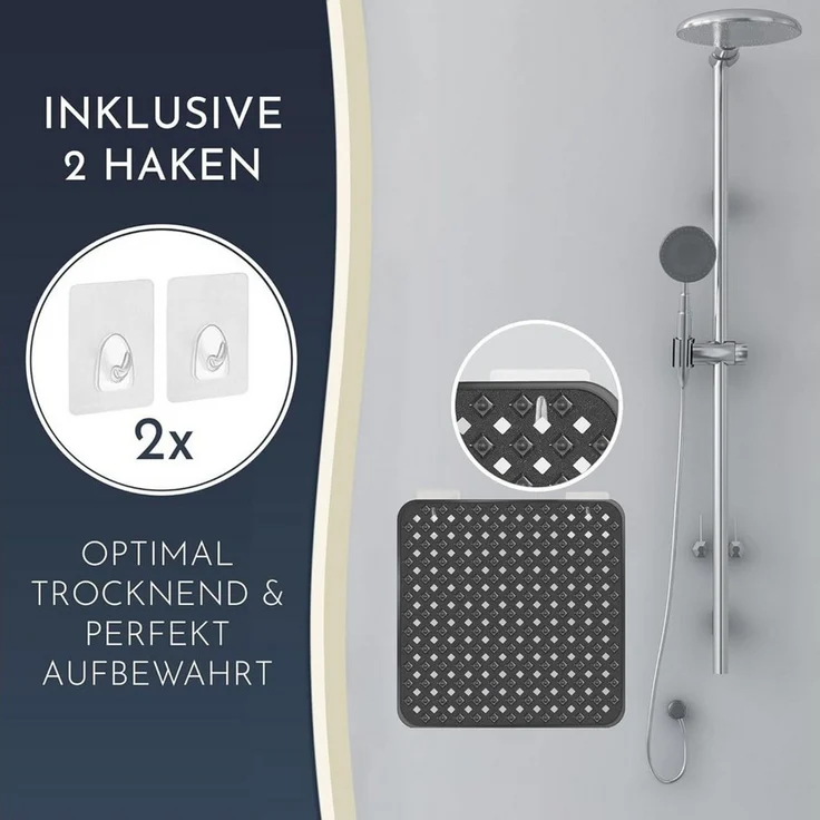 Homerella Duschmatte rutschfest - 100% BPA frei - Inkl. 2 Haken zum Aufhängen 53x53cm, Antirutschmatte Dusche hautsensitiv & schimmelresistent, - Duscheinlage maschinenwaschbar – Bild 2