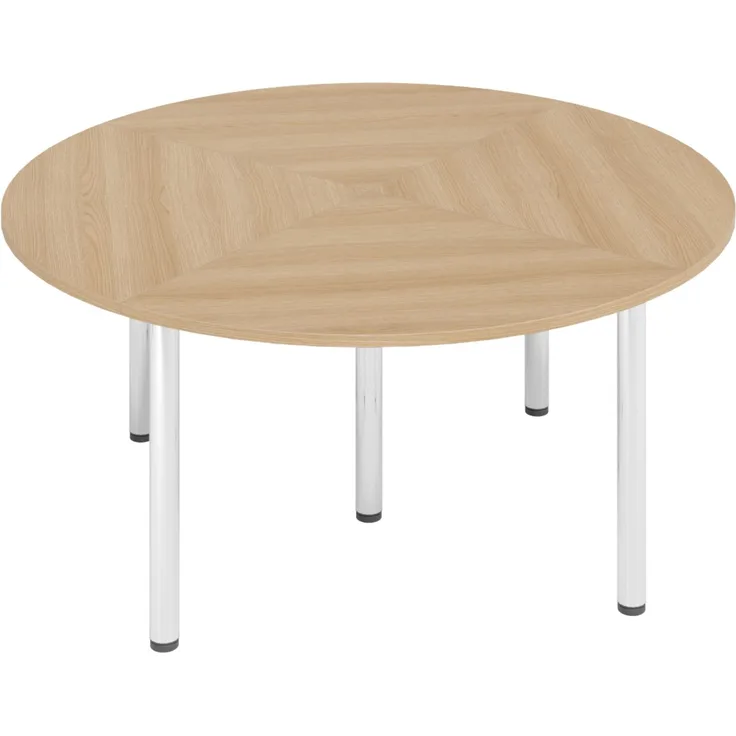 bümö Konferenztisch Kreis-Form 160x160 cm großer Besprechungstisch rund in Eiche, Besprechungstisch mit Chromfüßen, Meetingtisch für 4 Personen, Tisch für Besprechungsraum & Meeting, SETK7-E-C