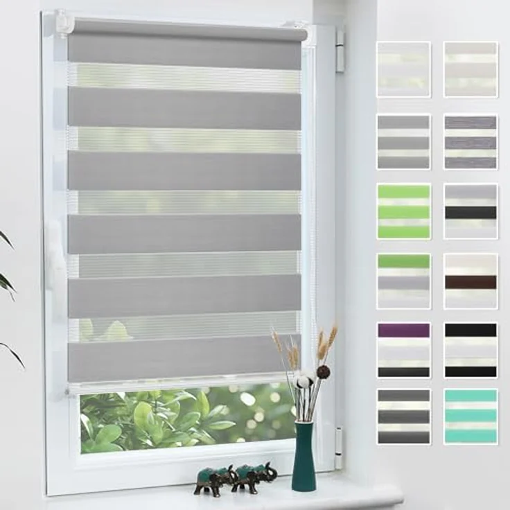 Grandekor Doppelrollo Klemmfix ohne Bohren 45x100cm Stoffbreite 45cm Hellgrau Fenster Rollos für innen Klemmrollos Duo Rollos für Fenster ohne Bohren mit Bohren Privatschutz UV-Schutz Zebrarollo – Bild 1