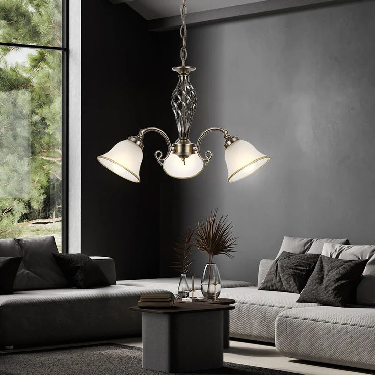 Hängelampe, Lüster, Altmessing, 3-flammig, D 60 cm – Bild 8