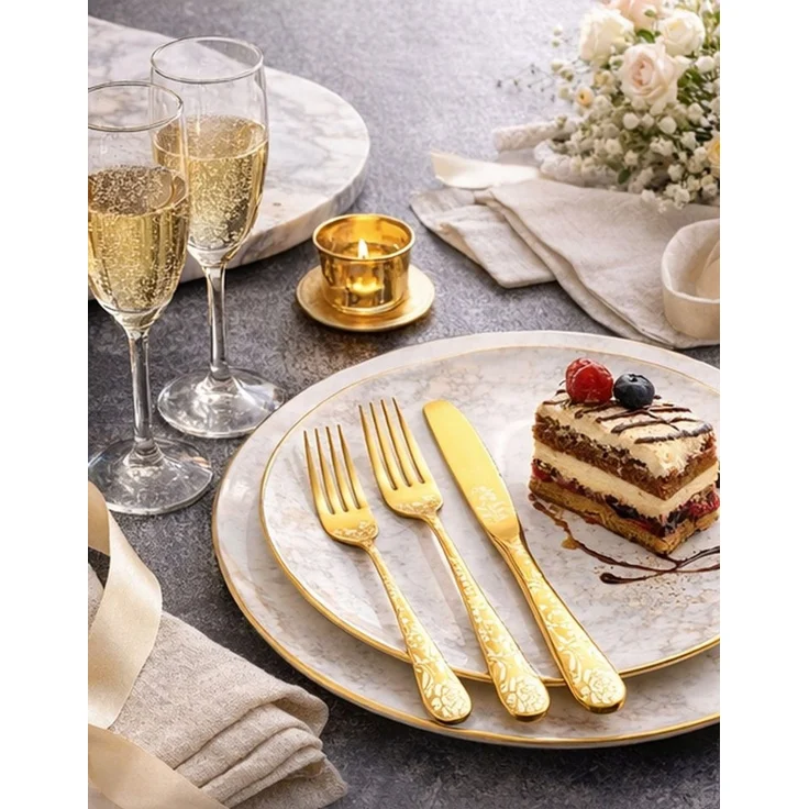 Diwzbyn Besteck-Set 20-teilig für 4 Personen – Edelstahl Messer (20-tlg), Gabeln & Löffel, elegantes Pfingstrosen-Design für Küche und Esstisch – Bild 2